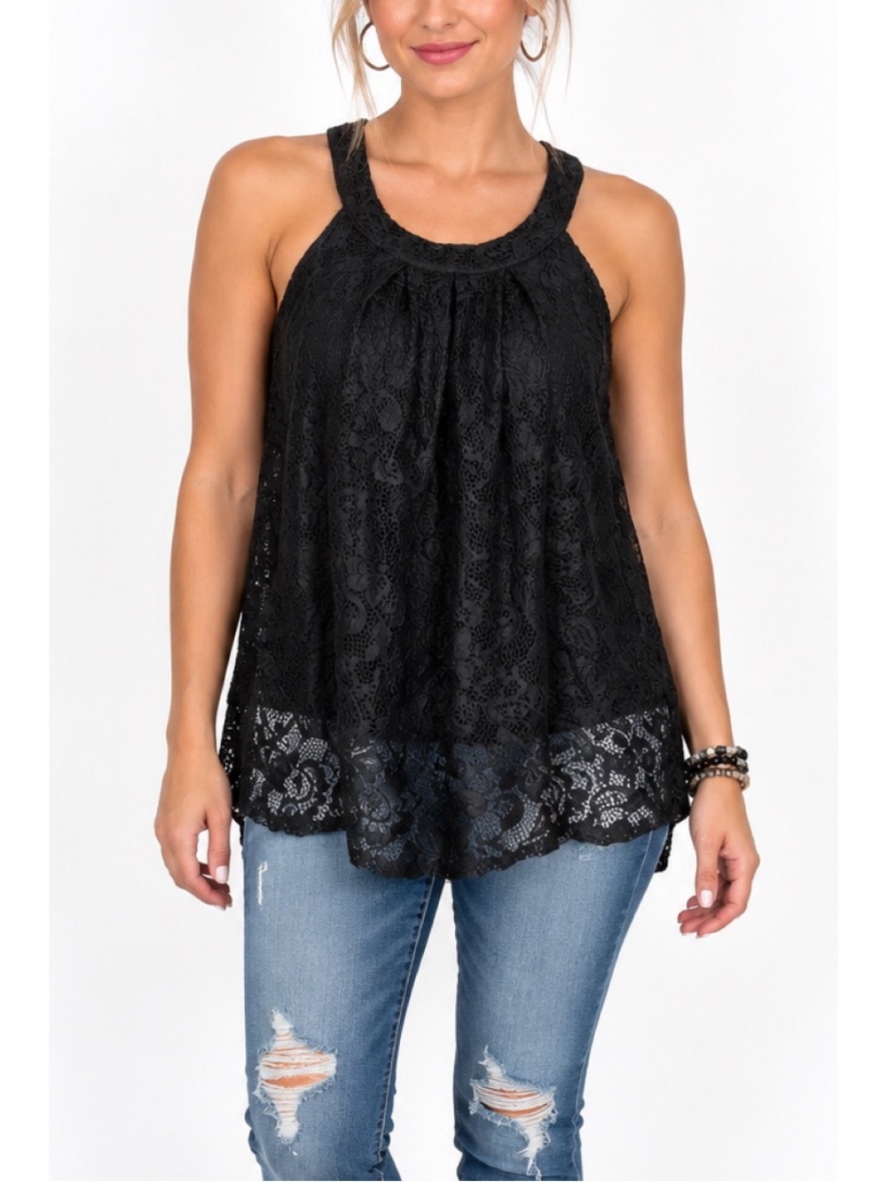 Cable & Gauge Black Lace Halter Top – Size Medium